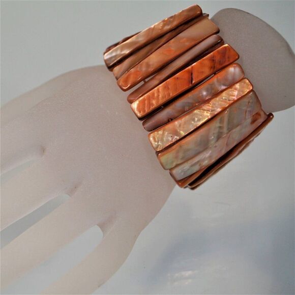 Abalone Mother of Pearl Shells Bracelet Tropical Boho Beach Stretch Orange Lust - Picture 3 of 10